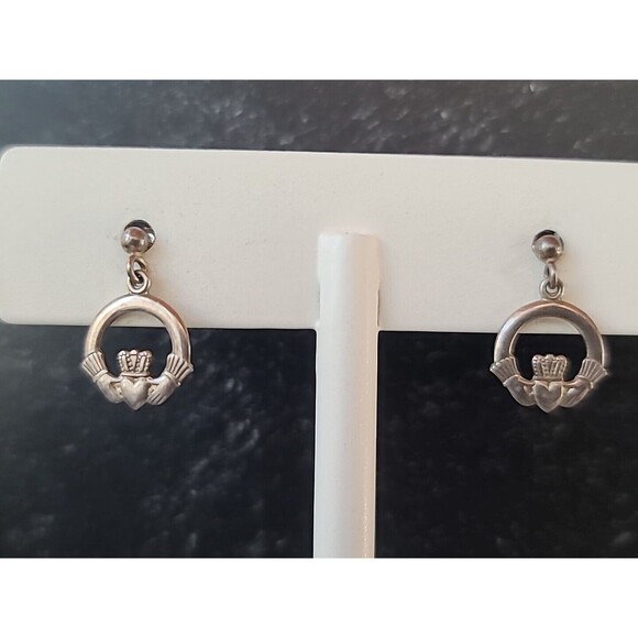925 Claddagh Dangling Earrings Vintage - Picture 5 of 10